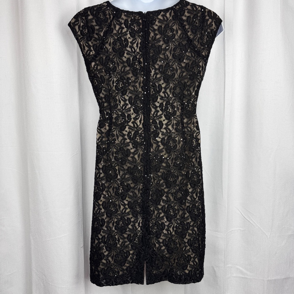 327. TAHARI Arthur S. Levine Black Lace Sequin Cocktail Dress Size 16 - Picture 5 of 10